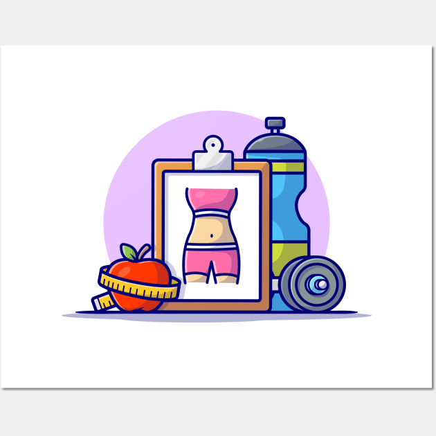 Dumbbell, Apple, And Bottle Cartoon Vector Icon Illustration Wall Art by Catalyst Labs